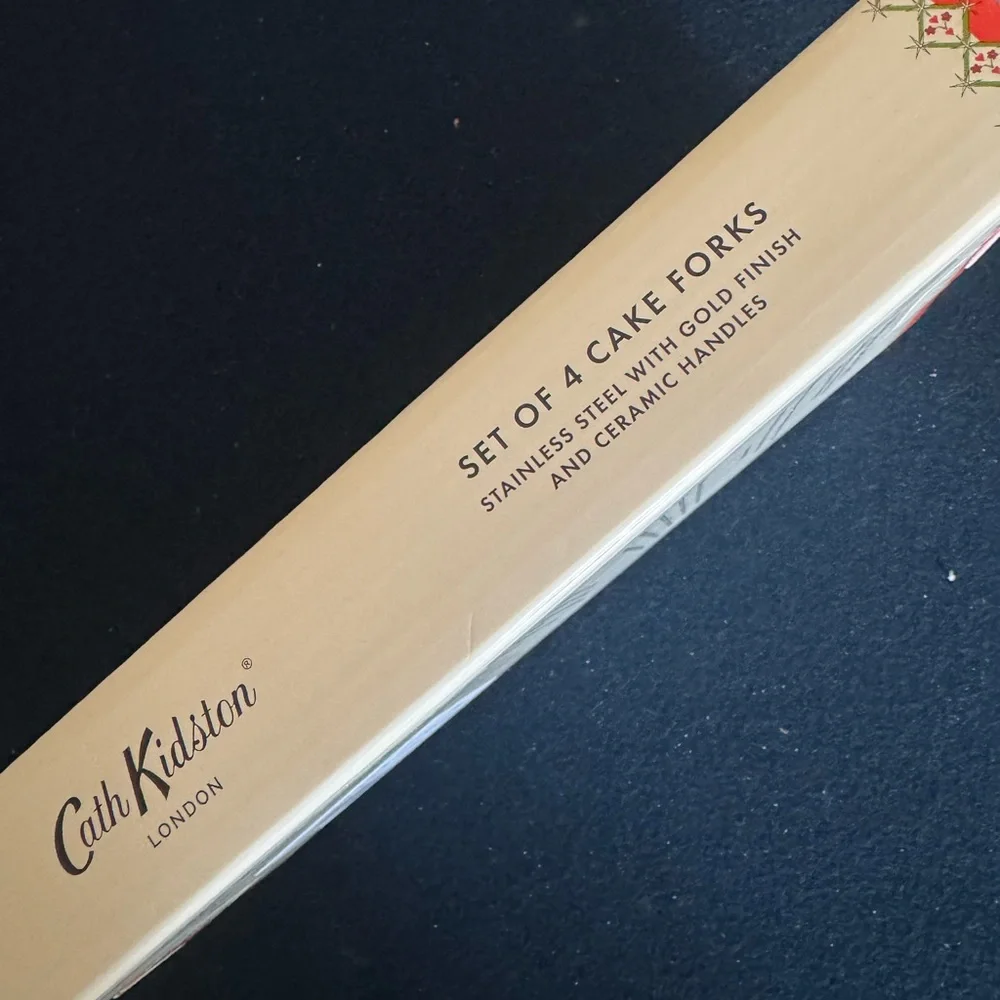 Cath Kidston set of 4 stainless steel/gold finish/ceramic handled holiday forks